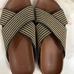 Rothy's Black and Tan Striped Sandals